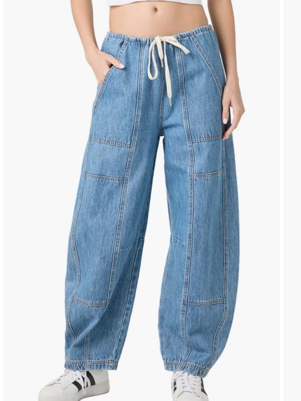 BLANKNYC Women’s Low Rise Drawstring Barrel Leg Jeans Size L